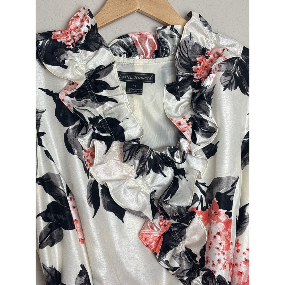 Jessica Howard Floral Ruffle Dress Size 16 - Picture 2 of 14